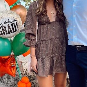 Storia Brown Embroidered Mini Dress